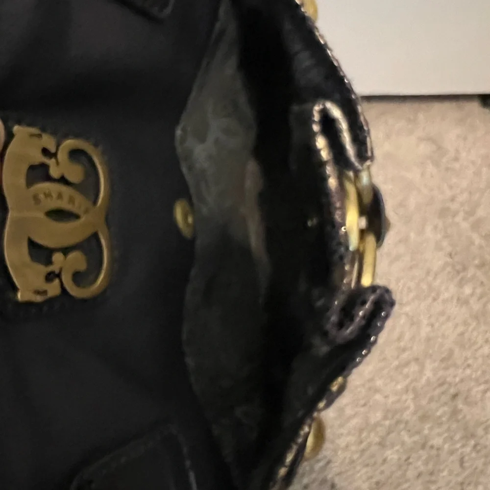 Sharif 1827 navy blue with gold snake skin leather handbag